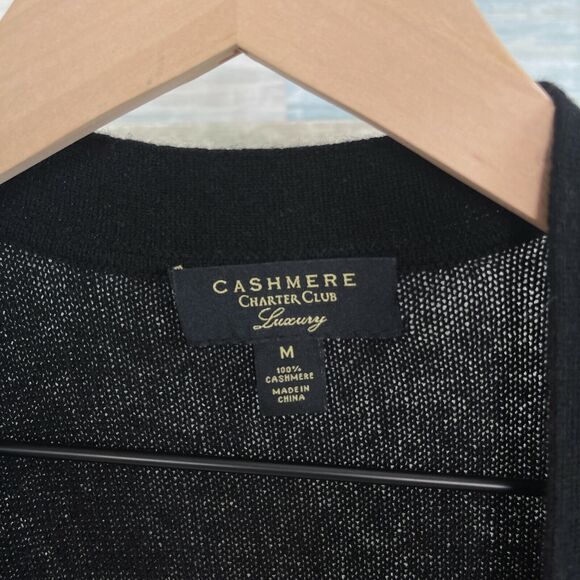 Charter Club 100% Cashmere Open Front Cardigan Sweater Black Womens Medium - Picture 6 of 6